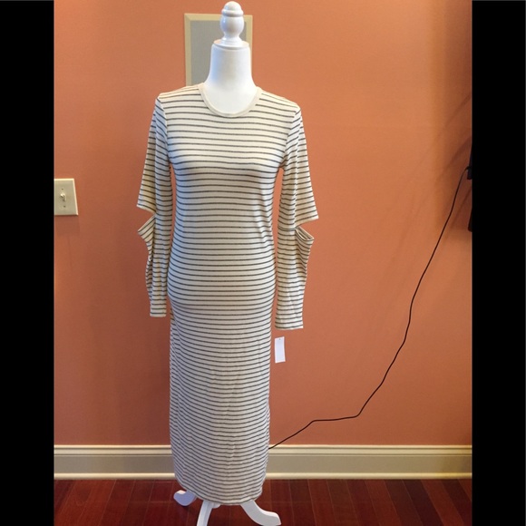 Current Elliott Quince Striped Long Sleeve Dress Ivory Cream 1 - Picture 4 of 4